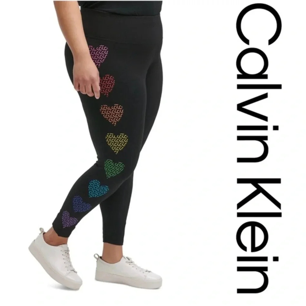 Calvin Klein Rainbow Heart Logo Performance Capri Leggings- Size Large
